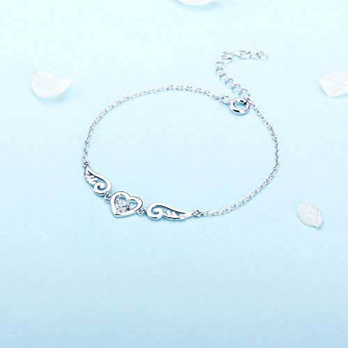 925 Sterling Silver Guardian Angel Wings Bracelets for Women, CZ Design Heart Adjustable Chain Bracelets for Jewelry2