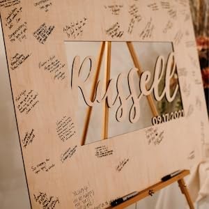 Miniatura 8 de Alternativa personalizada para libro de invitados de boda  Libro único de registro de boda con apellido cortado personalizado para recepción de boda