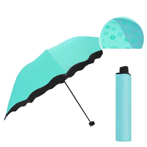 Adorazone Water Magical Floral Manual 3-Fold Umbrella For Men & Women | Black Film Coated UV-Rays Safe (23" Large Size) (Turquoise)