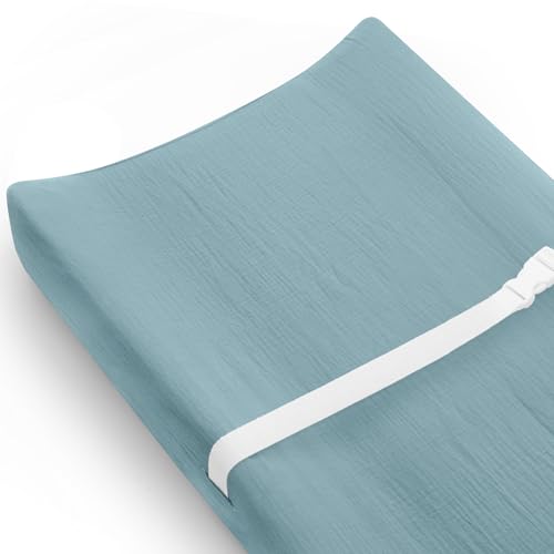 Image of Changing Pad Cover for Baby Girls Boys, Muslin Changing Table Pad Covers with Boho Style, Neutral Color Soft and Breathable (Costume Blue)