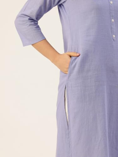 Image of feranoid Women's Plain Cotton Kurta with Mandarin Collar, 3 /4 Sleeves & Pocket