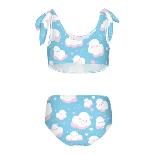 Clouds on Blue Background Girls' 2 Piece Kids Bikini Set Quick-Dry Bathing Suit Swimwear Adjustable Shoulder Strap2