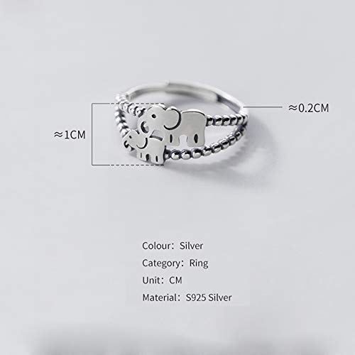 Vintage Elephant Beaded Adjustable Open Rings For Women Teen Girls Minimalist 925 Sterling Silver Double Layer Cute Animals Stacking Expandable Finger Knuckle Rings For Daughter Birthday Party Xmas #TOP4
