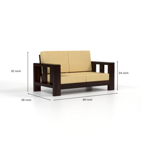 Image of Solid Sheesham Wood 4 Seater Sofa Set for Living Room I Wooden Sofa Set for Living Room Furniture 2+2 (Walnut, 4 Seater)