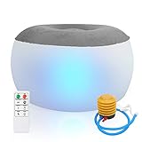 Indoor/Outdoor Inflatable Stool Ottoman with Remote Control LED Light and Foot Pump for Kids or...