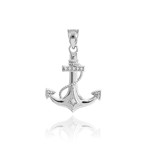 American Heroes High Polish 14k White Gold Diamond-Accented Fouled Anchor Necklace Pendant - Main Image
