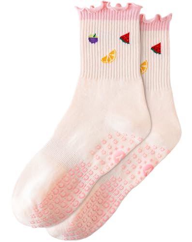 Image of Yawlsow Pilates Grip Socks for Women Yoga Grippy Socks Cute Barre Non Skid Athletic Crew Sticky Sock Workout Hospital