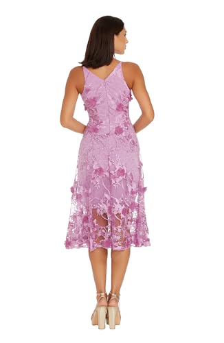 Dress the Population Women's Audrey Spaghetti Strap Midi A-line 3D Floral Dress, Lavender, XL4