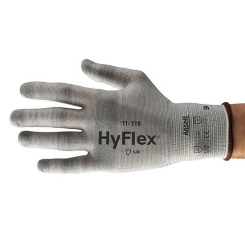 HyFlex Glove, 15 Gauge, HPPE, Nylon, and Lycra Gray Liner with a Gray Polyurethane Palm Coat, Knitwrist Cuff, Size 11