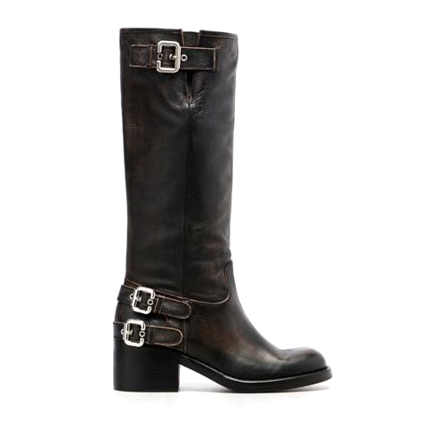 Women's Knee High Riding Boots Motorcycle Boots Round Toe Chunky Block Heel Fashion Buckles Biker Boot for Girls Ladies Fall Winter