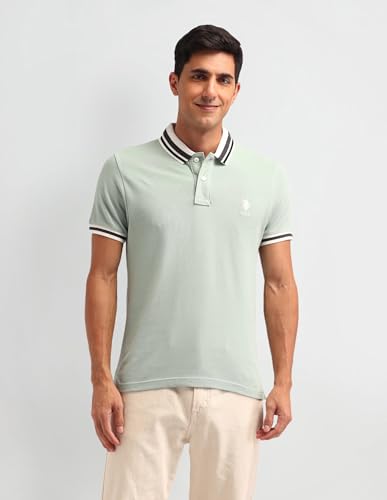 Image of U.S. Polo ASSN. Solid Slim Fit Polo T Shirts for Men - 100% Cotton, Half Sleeves Mens Tshirt