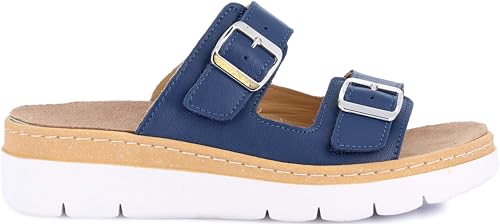 Image of GRUNLAND Women Moll Comfort Slipper with Double Adjustable Buckle, Removable Drysoft Leather Insole, Molded Sole and 4cm Wedge Heel, Einheitsgrosse Weit