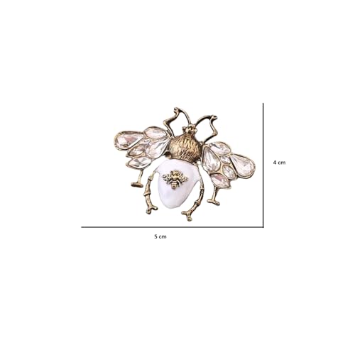 Image of Knighthood White and Matte Gold Bee with Stone Champagne Stone Multicolour Brooch