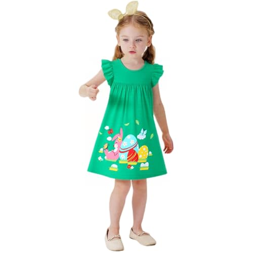 Image of HILEELANG Little Girl Short Sleeve Dress Easter Cotton Casual Applique Tunic Shirt Dresses