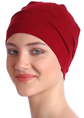 Deresina Headwear Viscose Sleep Cap, Chemo Headwear, Night Bonnet, Skull Cap, Helmet Liner (Burgundy)