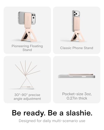 Image of MOFT Phone Tripod Stand Selfie Stick for iPhone, Multi-Angles iPhone Stand, Lightweight & Portable Phone Holder, Strong Magnets, MOVAS Vegan Leather, Travel Essentials, Peach Pink (Without Card Slot)