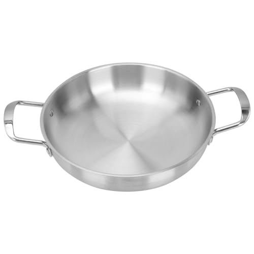Cabilock Steel Skillet Stir- Fry and Paella Pan Stainless Steel Grill Pan with Double Handles for Home Restaurant (A)