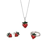 2014.Jewelyr.Luxe Parure Bijoux   Enfant   Fraise   émail   Rouge   Argent 925/1000   Massif   5 Pièces   Fabriquée en France