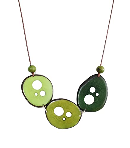 FLORAMA Natural Jewelry Tagua Nut Necklace Chips in Greens, Adjustable, Handmade Fairtrade, Lightweight, Tagua Nut Accessories