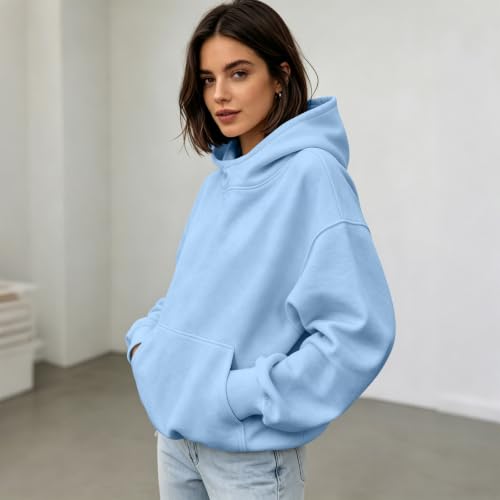 Funnel Neck Hoodie Women Oversized Mock Neck Sweatshirt Fall Outfit | Cotton Comfort Cute Oversized Hoodie, Fleece Fall Lightweight Comfy Kangaroo Pouch Hoodie,Drop Shoulder Long Sleeve Pullover - image 3