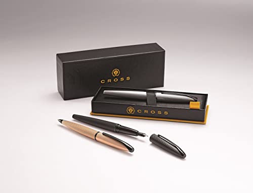 Image of Cross ATX Executive Brushed Rose Gold Fountain Pen with Polished Black PVD Trim - Medium Nib, Smooth Writing, Premium Gift Box