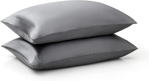 Image of RAGGLE Satin Silk Pillowcase for Hair and Skin Standard Size 18 inchX 28 inch with Soft Breathable Smooth Cooling Pillow Covers for Sleeping or Pillow Protector (2, Gray)