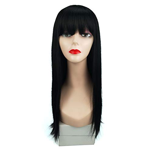 Women’s Silky Long Straight Black Wigs for Women High Temperature Natural Looking Costume Full Wig With Bangs Color 1B