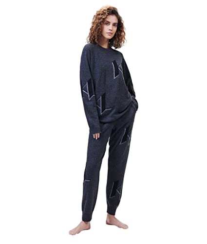 KARL LAGERFELD Damen Kaschmir KL Monogramm Pullover (Unisex) Dunkelgrau...