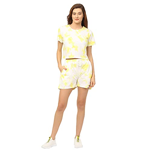Image of Rigo Printed Waffle Knit Tie & Dye Top and Shorts Co-ord Set for Women | Half Sleeves & Sleeveless Co-ords Set for Women | Stylish Dresses for Women | Night Wear, Beach Wear, Vacation Wear Outfit