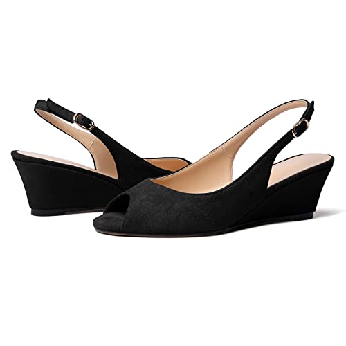 YODEKS Womens Wedges Peep Toe Low Heel Pumps 2 Inch Slingback Sandals Shoes4