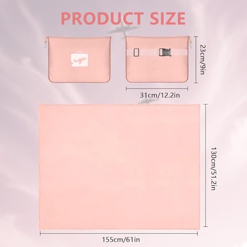WUYIXUAN Travel Blanket and Pillow, Soft & Warm 2 in 1 Airplane Blanke, Compact Office Blankets, Lightweight & Portable Pillow for Adults, Kids,Long Flights and Trains (Pink) - Image 3