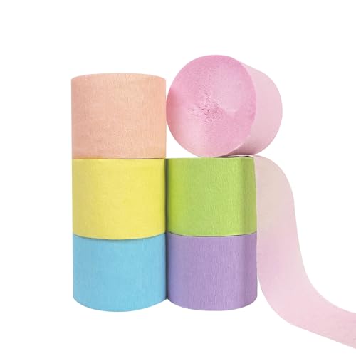 UNIIDECO 6 rolos de papel crepe, serpentinas arco-íris pastel para aniversário, chá de bebê, revelaç