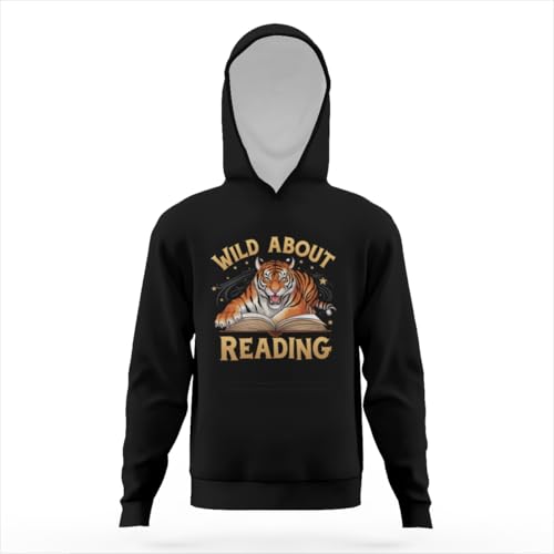 Tiger Design Wild about Reading Vintage Hoodies for Teen Girls Boys Lightweight Kangaroo Pocket Sweatshirt3