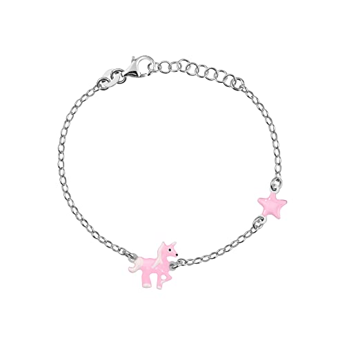 UNICORNJ Sterling Silver 925 Bracelet for Girls Trotting Unicorn and Star with Enamel 6.25