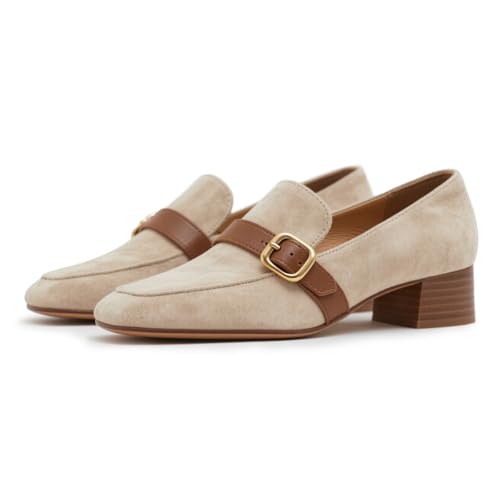 Tang'scuisins Women Buckled Closed Toe Loafer Shoes Slip on Chunky Stacked Low Heels Comfortable Work Outdoor Pumps Size 4-16 US