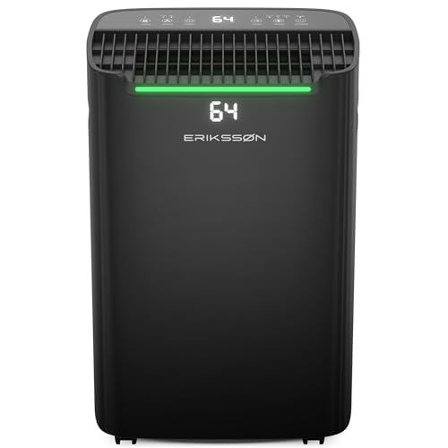Erikssøn Deshumidificador Dry Pro Plus - Deshumidifica Hasta 20 Litros Al Día - Función Lavadora-Seca - Adecuado Para Dormitorio, Baño, Salón Y Sótano - Deshumidificador - Negro