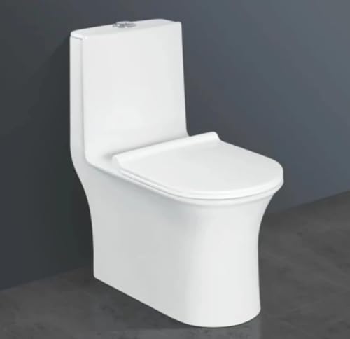 Image of Clay Plus Premium Rimless Ceramic Western Toilet for Bathroom, Hotel, Hospital, Lavoratory, One-Piece Floor Mounted Water Closet with Soft Close Seat Cover for Bathroom & Home (P-Trap)
