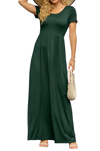 Image of DB MOON Womens 2026 Summer Maxi Dresses Casual Short Sleeve Empire Waist Spring Long Dress with Pockets