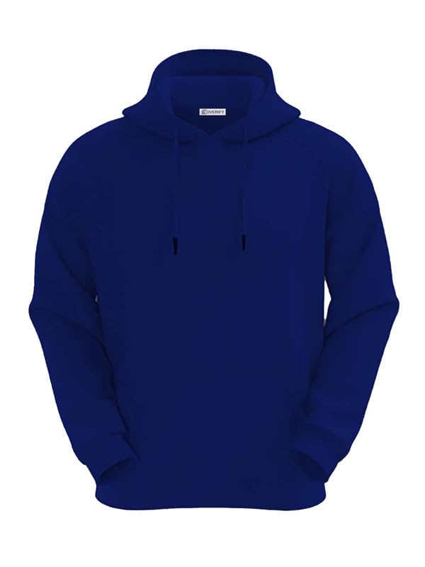 Image of DROBE Winter wear Relaxed Fit Plain Cotton Blend Full Sleeves Hoodie for Men