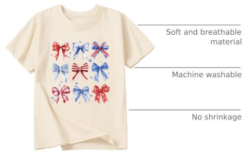 Image of Girl American Flag Shirts Bow Tshirt 4th of July Shirt Cotton Short Sleeve Tees 2-12 Years
