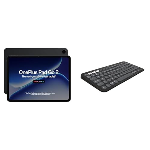 Image of OnePlus Pad Go 2, 30.73 cm (12.1 inch) 2.8K Display, Dolby Vision, 120Hz Refresh Rate, Quad Speakers, AI, 10050 mAh Battery, Wi-Fi Tablet, 8GB RAM 12GB Storage + Logitech Pebble Keys 2 K380s