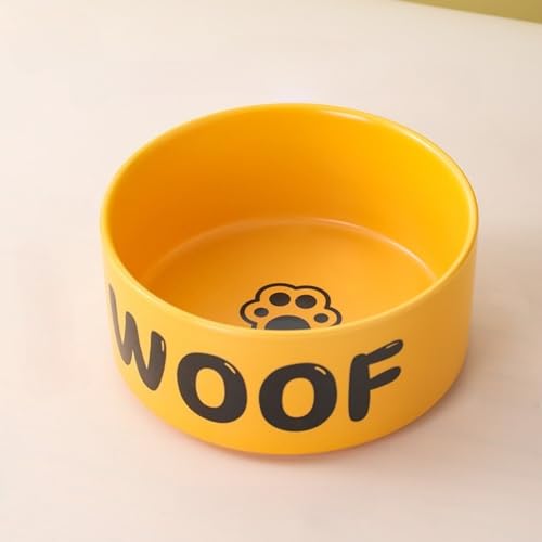 Vzqr ペットボウル 猫犬用 セラミック(陶器)食器 フード&ウォーター ペットフィーダー 大型/中型/小型対応 耐久 無鉛 無毒 衛生的 滑り止め お手入れ簡単 長期使用 ピンク 大きい (大きい,黄色)