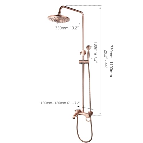 Sistema de ducha expuesto con cabezal de lluvia de 8 pulgadas y 3 funciones, grifo de baño con ducha de mano y válvula mezcladora de latón antiguo para instalación en pared miniatura 2