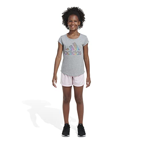 Adidas Girls' Big Aeroready 3-Stripe Pacer Mesh Short, Clear Pink, M (10/12) #TOP2