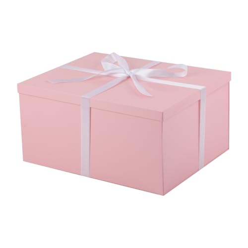 UoeRing 1Pcs Pink Extra Large gift box with lids 16.5×13×8 Inches gift boxes for presents,Birthday Box (include Ribbon, Paper Shred Filler Gift Card & Envelopes)