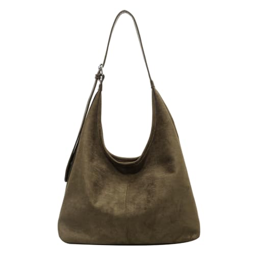 Image of Lushandy Brown Suede Purse Faux Suede Tote Bag Leather Hobo Bags for Women Slouchy Hobo Bag Fall Purse Shoulder Bag