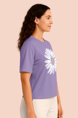 Image of HELLCAT Beige Printed Loose Fit Crew-Neck Crop T-Shirt for Women