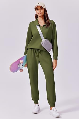 Image of PINSPARK 2 Piece Sets for Women 2026 Fall Travel Outfits Long Sleeve Tracksuit Joggers Sets Half Zip Sweatsuit Matching Set