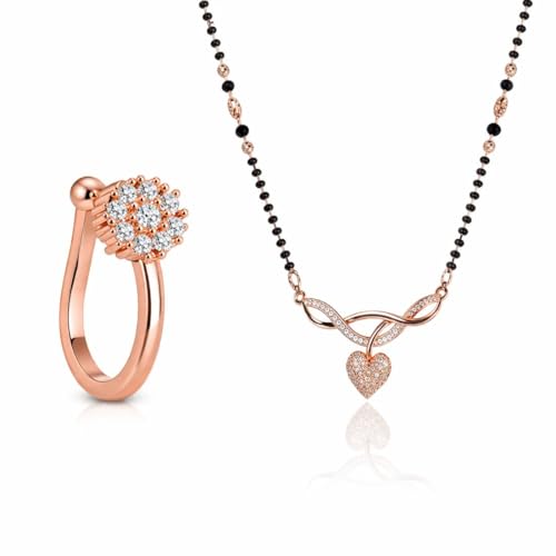 Image of Nilu's Collection American Diamond Rose Gold Plated Designer Mangalsutra Pendant for Girls and Women (With Chain) (Style 1)