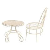 Toddmomy Ensemble 2 Pièces Miniatures en Fer Blanc Crème pour Maison de Poupée – Table de Bistrot et Chaises Vintage – Meubles Décoratifs pour Salon de Thé et Jardin Féerique – Accessoires